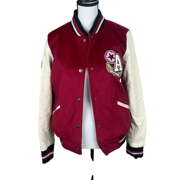 Arizona Jean Co. Woman's Sz M Red Varsity Letterman Retro‎ Red Button Jacket NWT - Picture 1 of 9